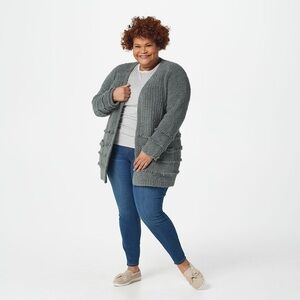 Barefoot Dreams CozyChic Boardwalk Green Cardigan Sweater Size Large